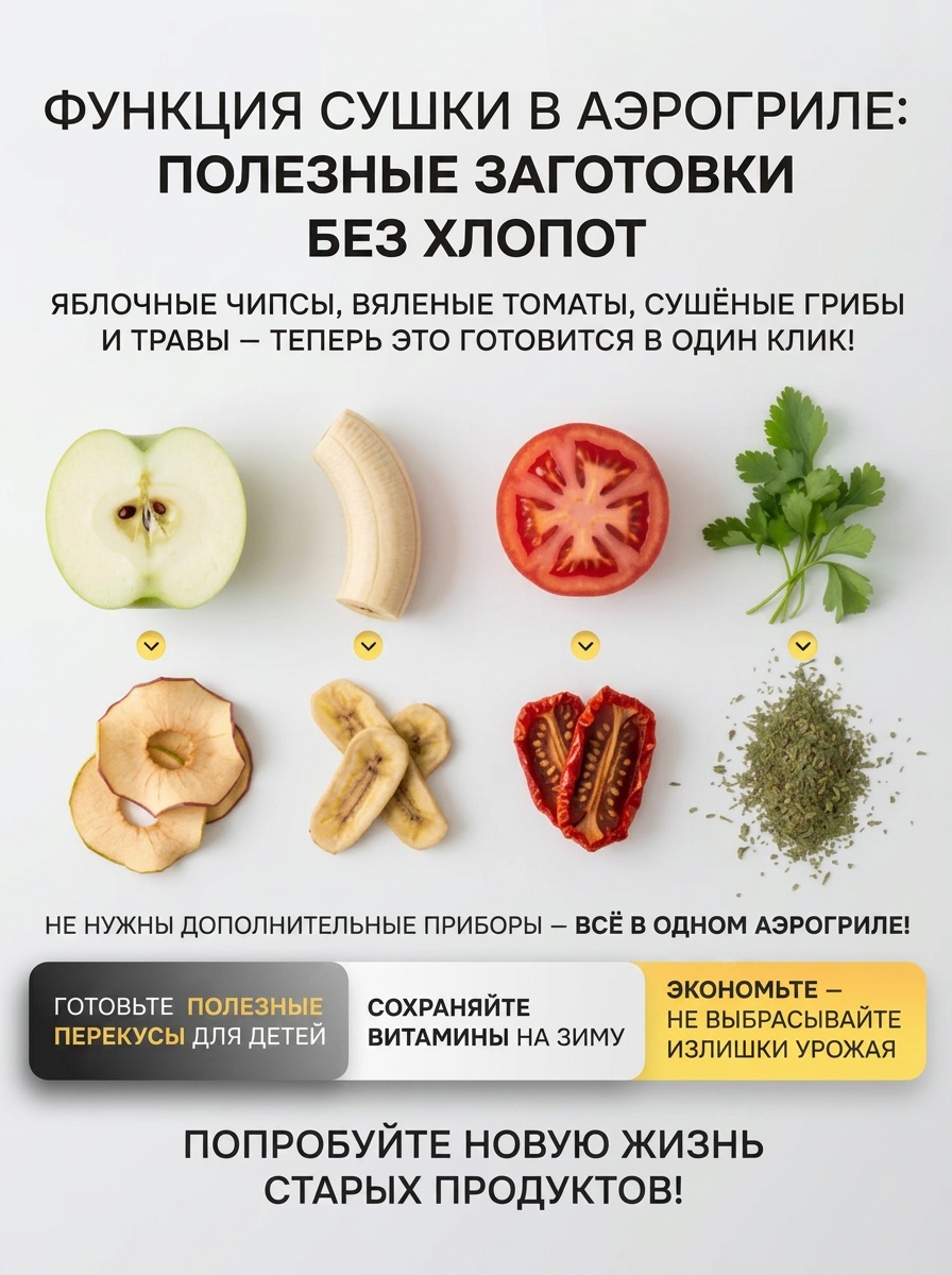 Функция сушки: яблочные чипсы, вяленые томаты, травы